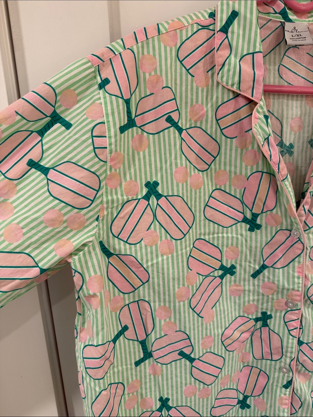 8 Oak Lane Striped Green & Pink Pickleball Printed Pajama Set - Picture 3 of 7